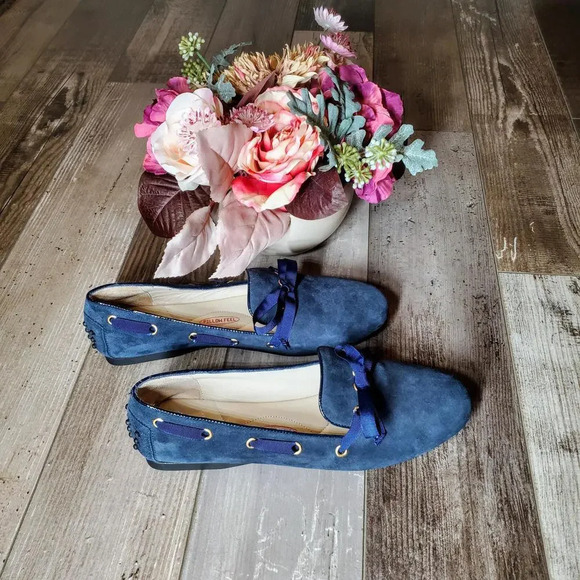 Amalfi by Rangoni Firenze Delta Suede Bow Detail Driver Loafers Blue - Picture 1 of 12
